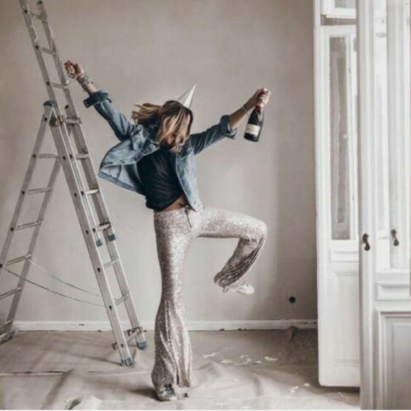 ZARA silver sequin flare pants size small - Picture 6 of 10